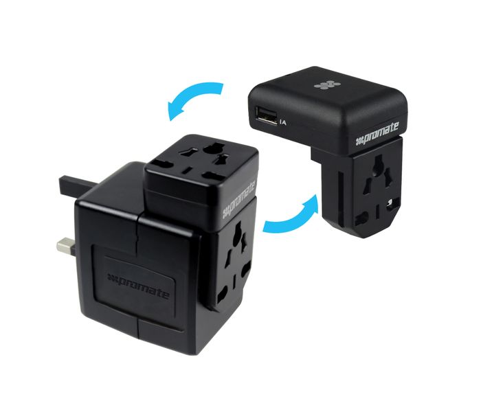 Promate TravelMate.Combo Universal All in One Worldwide Travel Adapter, Black - Zoom Image 3