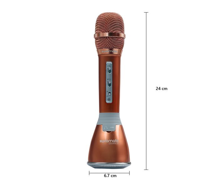 Promate VocaMic-2 Wireless MicroPhone karaoke Machine with Bluetooth Speaker, RoseGold - Zoom Image 3