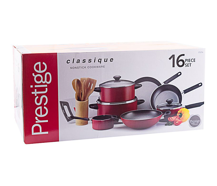 Prestige PR21234 16 Pieces Classique Non-Stick Cookware, Red - Zoom Image 1