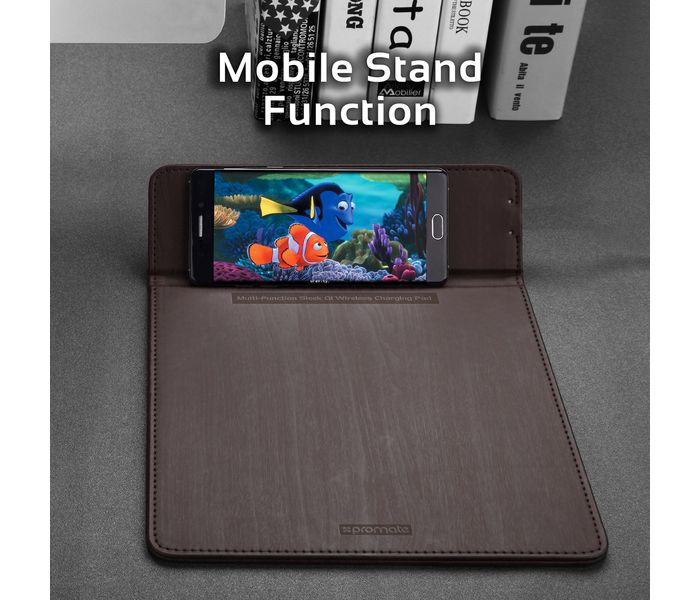 Promate Aurapad-2 3 in 1 Wireless Charger Mouse Pad with Phone Stand - Brown - Zoom Image 1