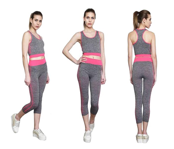 Taqdeer 1212-2 Copper Fit Slimming and Yoga Fashion Wear Suit Pink and Grey - Zoom Image 1