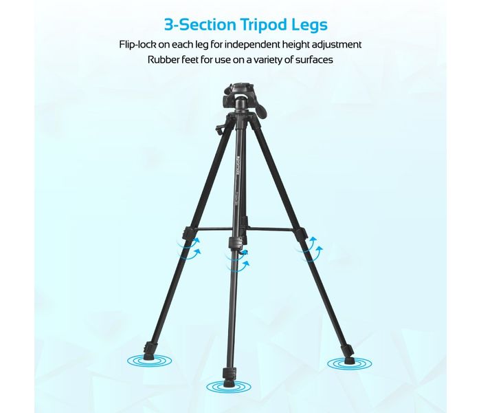 Promate Precise-150 3 Sections Aluminium Alloy Tripod with Quick-Release Plate, Black - Zoom Image 3