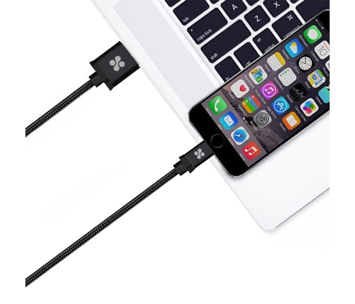 Promate Linkmate-LTF3 Nylon Braided Sync and Charger Cable with Lightning to USB Fast Charging - Black - Zoom Image 4