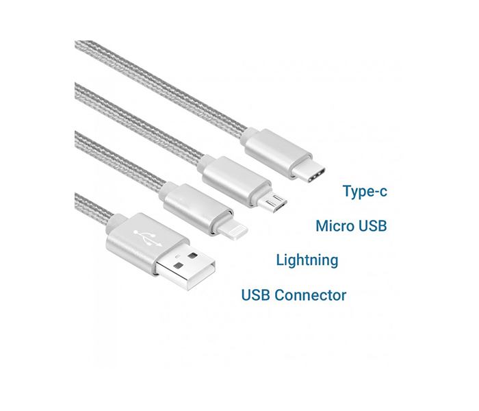 iends IN-CA483 3-in-1 USB Cable with Micro USB Type C and Lightning Connector - Silver - Zoom Image 5