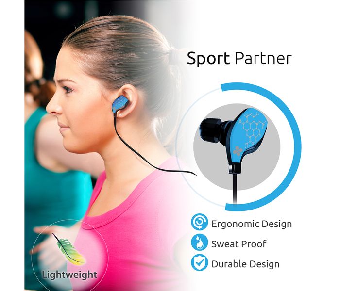 Promate Lite-2 Bluetooth Sports Headphones Stereo Earphones with Mic, Blue - Zoom Image 6