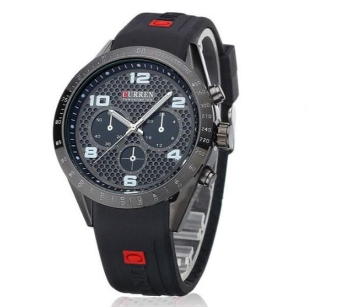 Curren 8167 Rubber Strap Band Quartz Watch For Men - Black  - Zoom Image 1