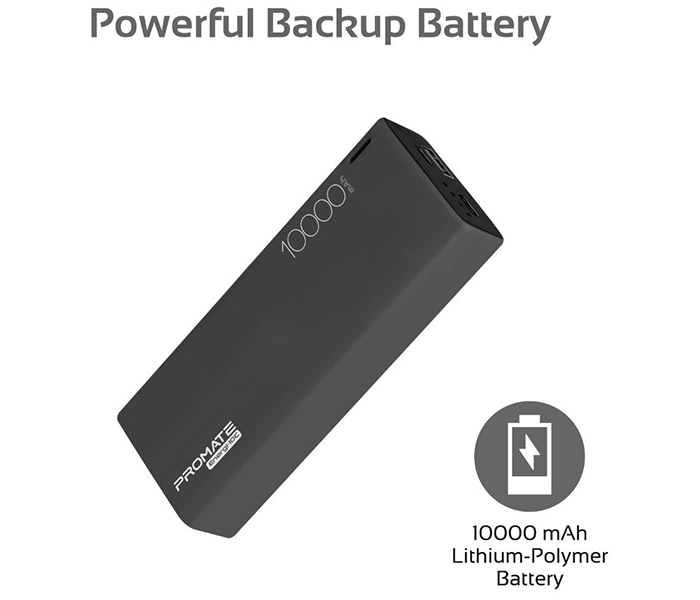 Promate ENERGI-10C 10000mAh High Capacity Lightweight Power Bank - Black - Zoom Image 1