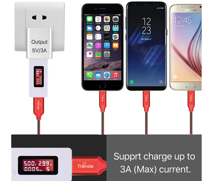 Trands TR-CA8816 1.2 Meter 3 in 1 USB Hi Speed Charging Cable - Red - Zoom Image 2