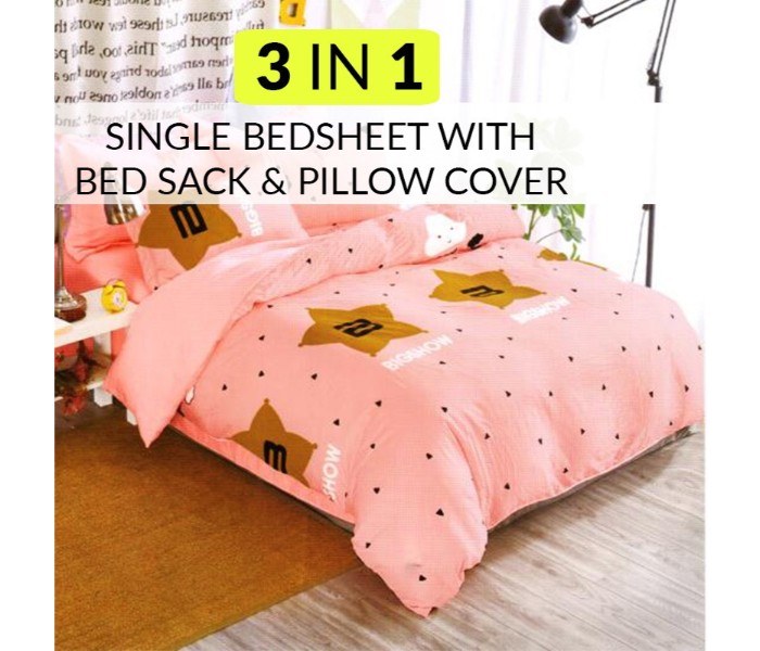 Okko OK31781 3 in 1 Single Bedsheet with Bed Sack and Pillow Cover Peach - Zoom Image