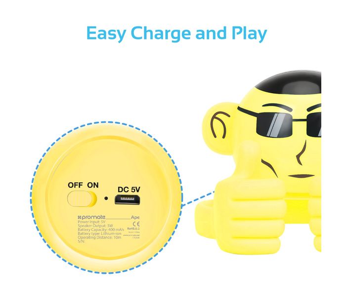 Promate Ape Mini High Definition Wireless Monkey Speaker With Smartphone Stand - Yellow - Zoom Image 4