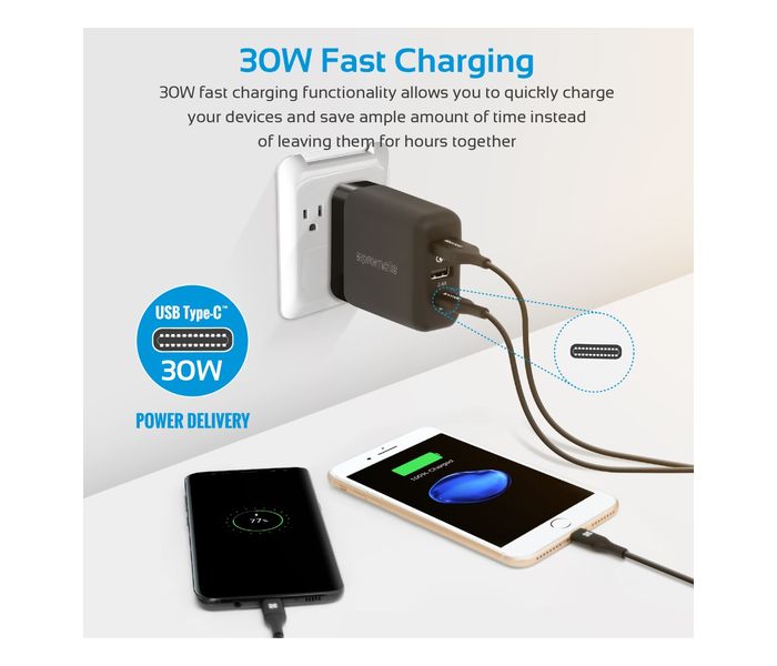 Promate PowerHub-QC.EU 30W Quick Charging Universal USB C Wall Charger, Black - Zoom Image 4