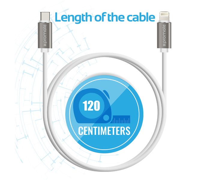 Promate LinkMate-LTC 3.1 Type-C to Lightning Connector Charge and Data Cable - White - Zoom Image 2