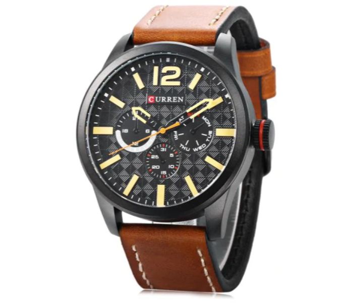 Curren 8247 Analog Quartz Watch For Men Brown And Yellow - Zoom Image 1