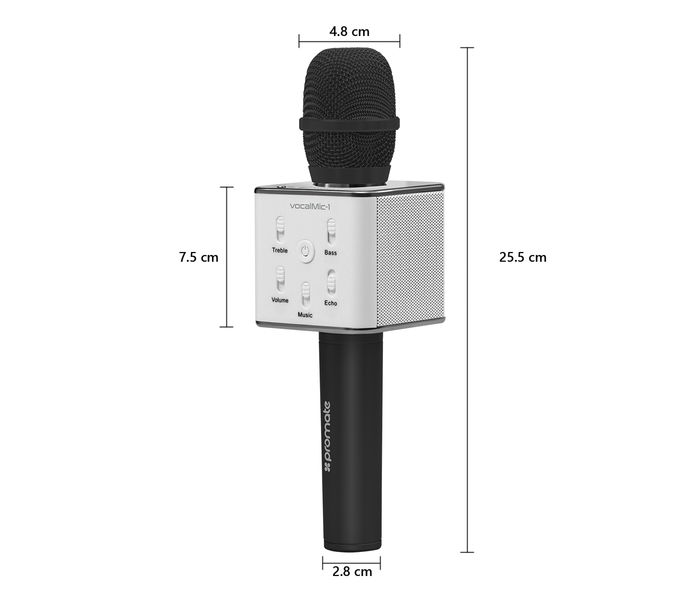 Promate VocalMic-1 Portable Wireless Bluetooth Microphone with Karaoke Player, Black - Zoom Image 4