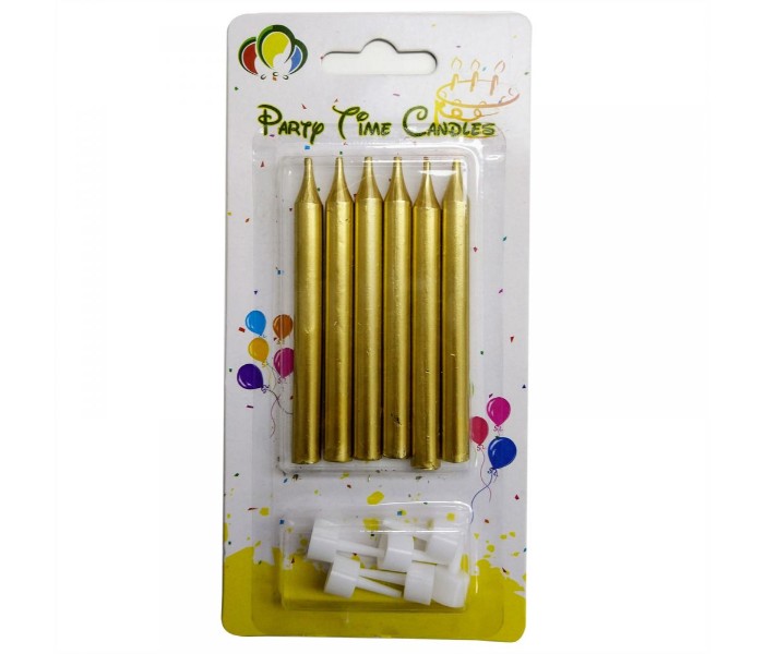 Party Time JQ06-1 6 Piece Matt Birthday Candle Gold - Zoom Image