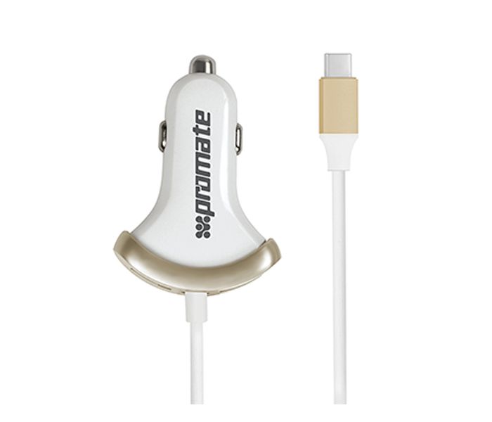 Promate Booster-C 7.2A USB 3.0 Type C Ultra Fast Dual USB Car Charger, Champagne - Zoom Image 1