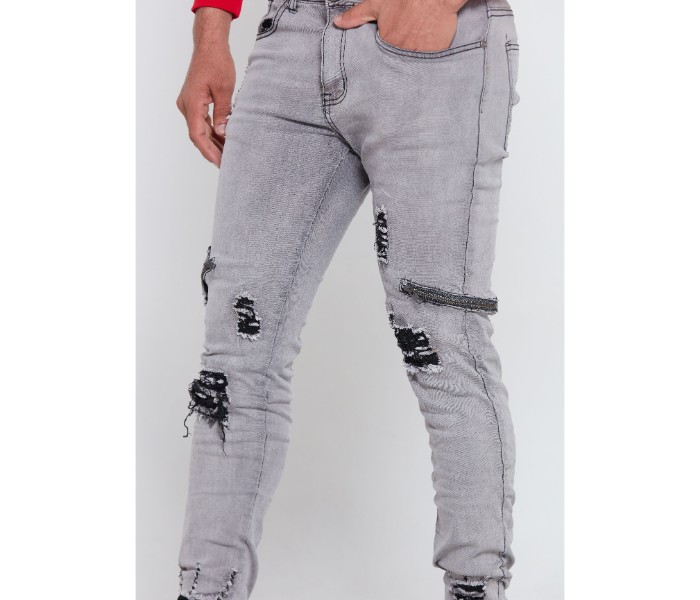 Petro OU10005 Distressed Striped Skinny Fit Jeans 33-Grey - Zoom Image 5