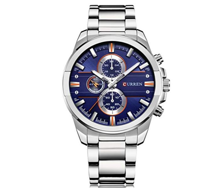 Curren 8274 Trendy Watch For Men Silver And Blue - Zoom Image