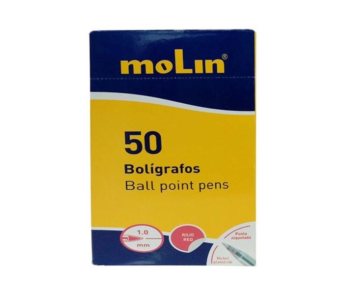 Molin BCN190-50-2 Box Of 50 Nickel Tip Ball Point Pen Red, Clear - Zoom Image