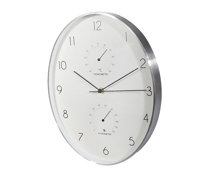 Royalford RF9276 Aluminium Frame Analog Wall Clock - White & Silver - Zoom Image