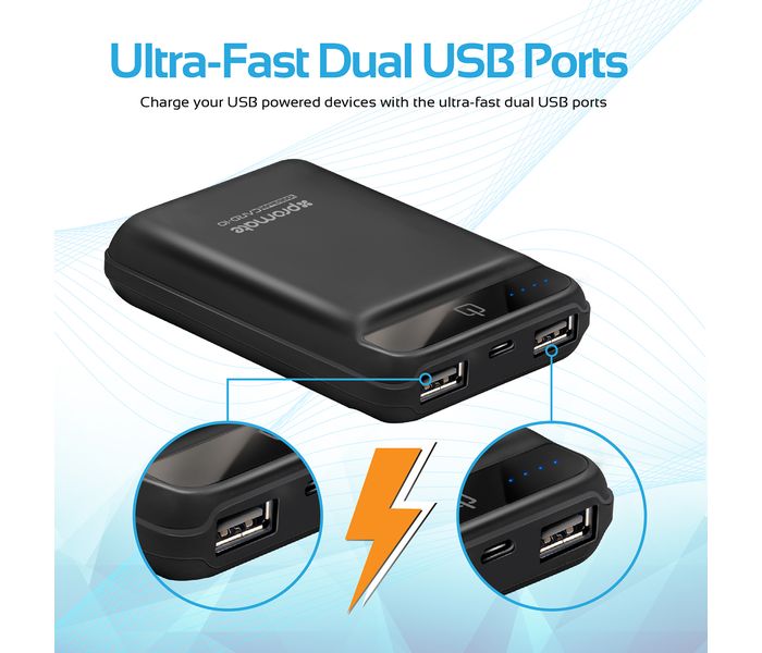 Promate Card-10 10050 mAh Portable Charger Power Bank with Ultra Fast Dual 2.4A USB Port , Black - Zoom Image 6