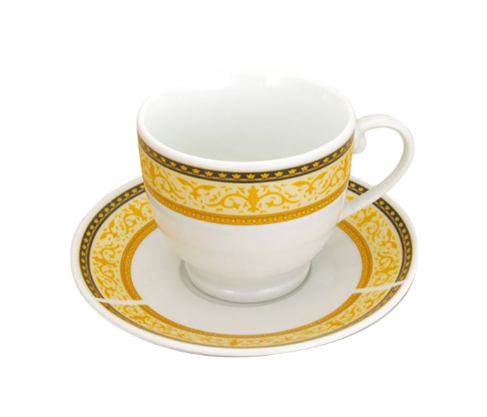 Royalford RF9420 180ml Cup and Saucer - White & Yellow - Zoom Image