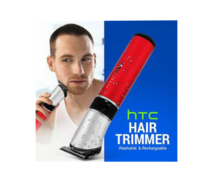 HTC AT1302 Washable Rechargeable Hair Trimmer with 4 Extra Size Guard - Red - Zoom Image 5