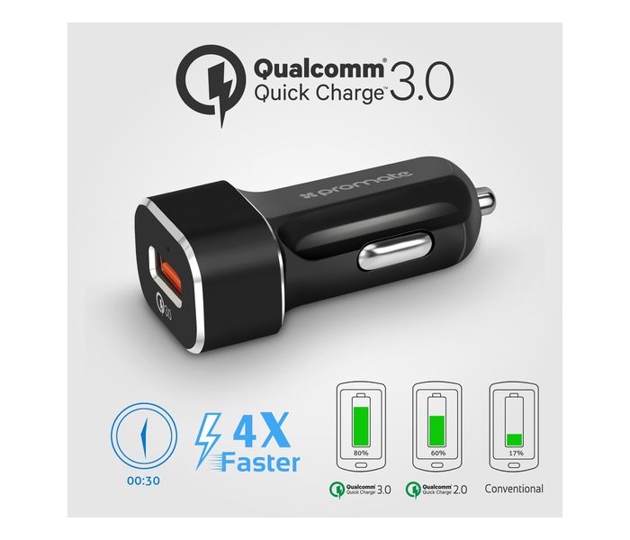 Promate AutoGear-QC3 QC 3.0 Car Charger with Heavy Duty Mesh Armored USB C Cable, Black - Zoom Image 4