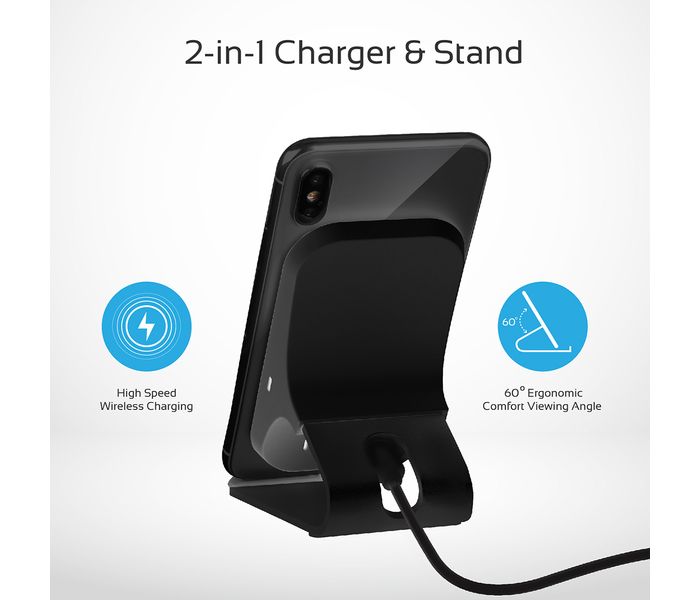 Promate Auradock-6 15W Qi Wireless Charging Pad Stand with Dual Coil - Black - Zoom Image 2