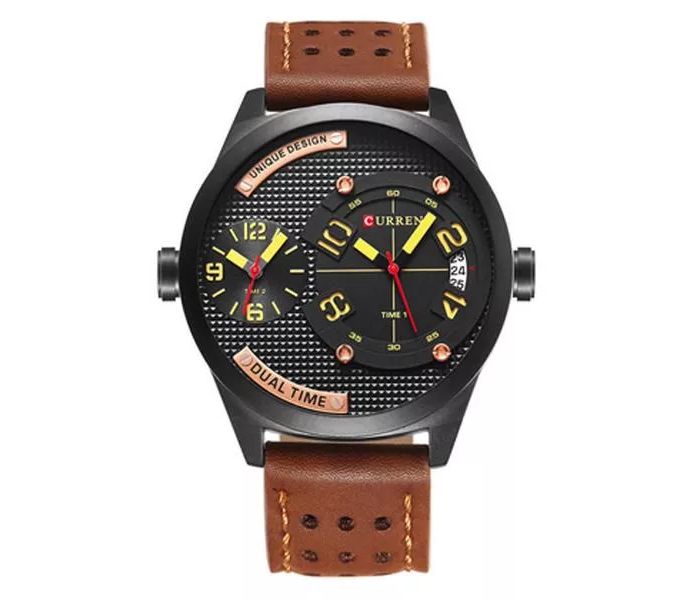 Curren 8252 Dual Quartz Watch For Men Brown And Black - Zoom Image