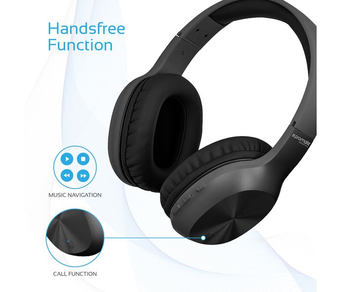 Promate Symphony Hi-Fi On-Ear Wireless Headset with Passive Noise Cancellation, Black - Zoom Image 5