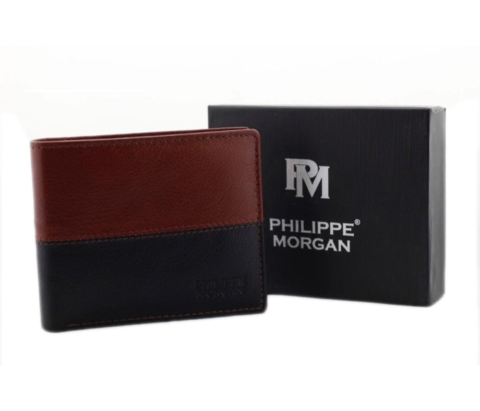 Philippe Morgan PM026 Men Leather Bifold Wallet Black and Brown - Zoom Image 3