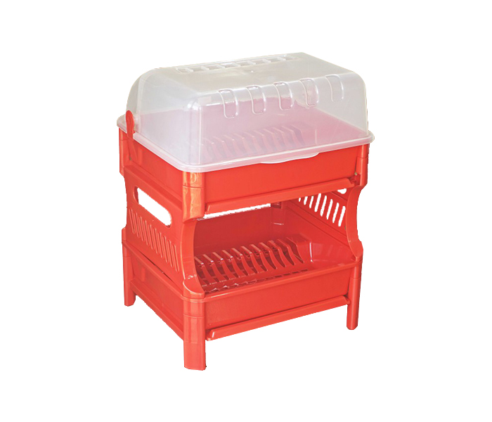 Royalford RF8676 2 Layer Dish Rack With Tray & Cover - Red & White - Zoom Image