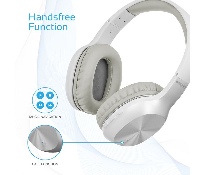 Promate Symphony Hi-Fi On-Ear Wireless Headset with Passive Noise Cancellation, White - Zoom Image 5