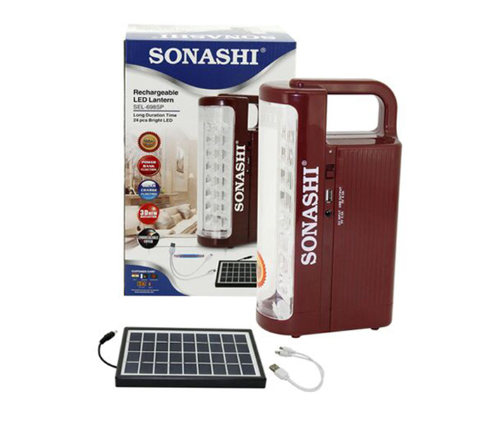 Sonashi SEL-698SP 24 Piece Rechargeable LED Lantern with Solar Panel & Mobile Charging Function - Red - Zoom Image 3