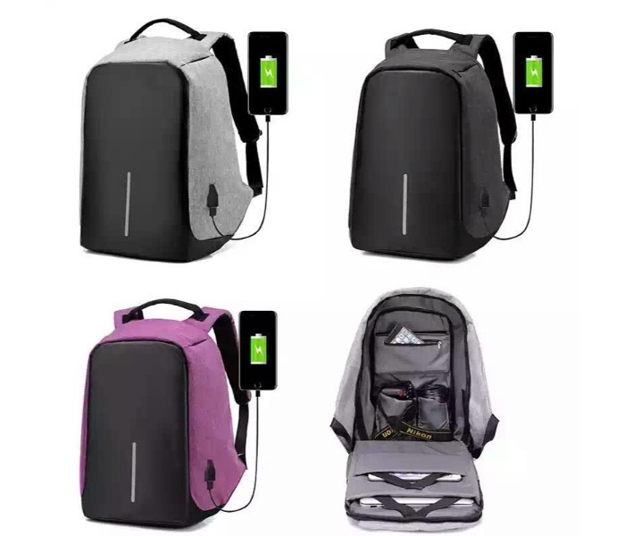 Anti-Theft Backpack 18 Inch with USB Port Black - Zoom Image 3