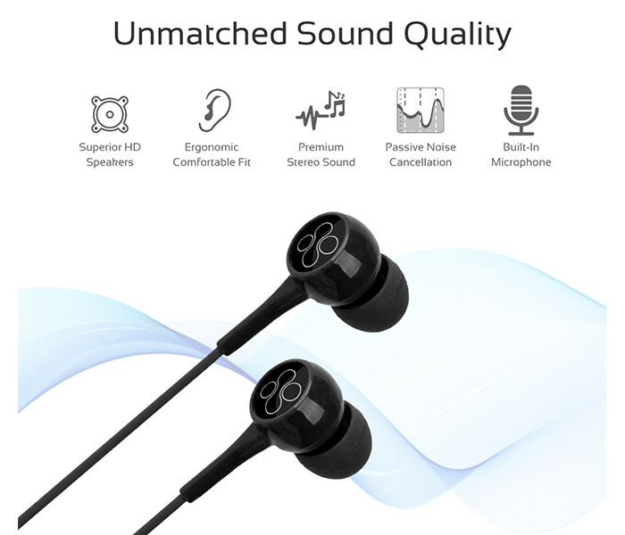 Promate Bent Dynamic In Ear Stereo Wired Earphone with Mic - Black - Zoom Image 2