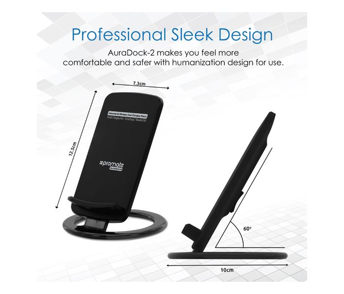 Promate AuraDock-2 Ultra Fast Universal Wireless Charger Stand for all Qi Enables Devices, Black - Zoom Image 5