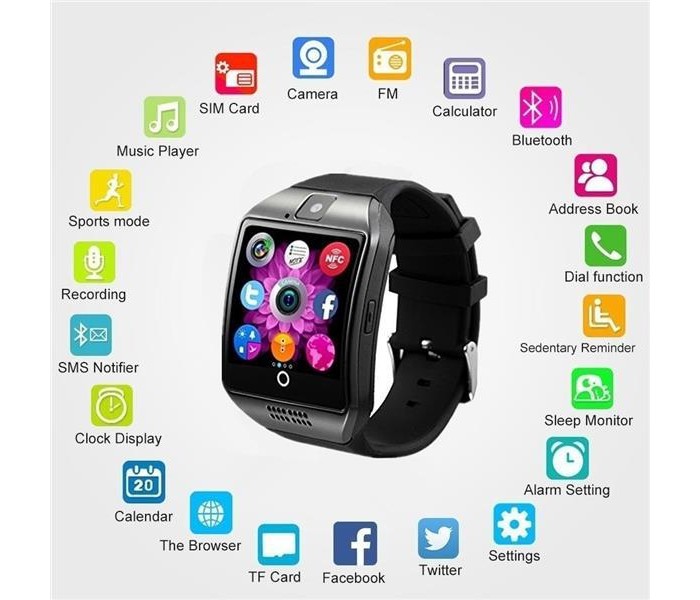 Sporty Bluetooth Smart Watch Phone Supports with Sim Card , Memory Card and Camera Q18 Multicolor - Zoom Image 1