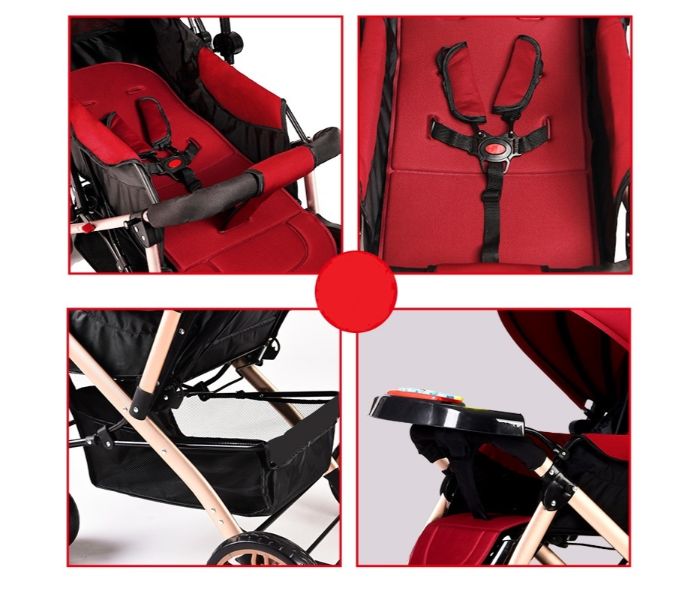 Foldable Anti shock Baby Stroller AR-135-1 Brick Red - Zoom Image 4