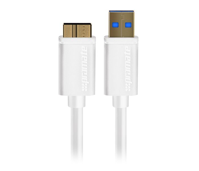 Promate LinkMate-U4L USB Type-A To Micro-B USB 3.0 flexShield PVC Coated Copper Cable for External Hard Drives - White - Zoom Image 8