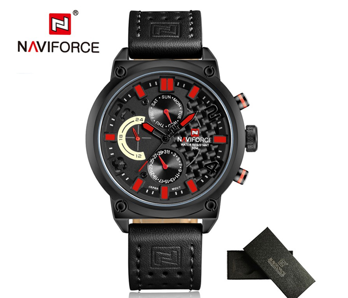 Naviforce 9068 Men Luxury Chronograph Leather Starp Watch - Red - Zoom Image 2