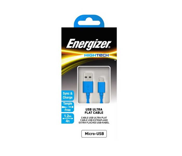 Energizer C21UBMCGBL4 1.2 Meter Hightech Flat Micro USB Cable - Blue - Zoom Image 1