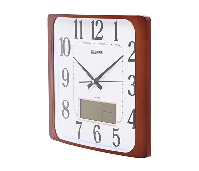 Geepas GWC4801 Wall Clock with LCD Display, White & Brown - Zoom Image 1