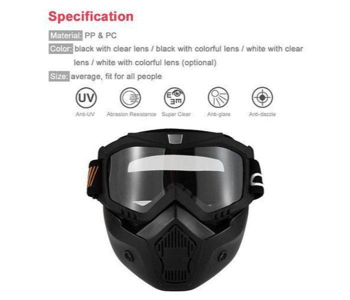 Motorcycle Detachable Goggles Mask and Mouth Filter for Open Face Helmet Motocross Ski Snowboard MDGH5 Black - Zoom Image 2