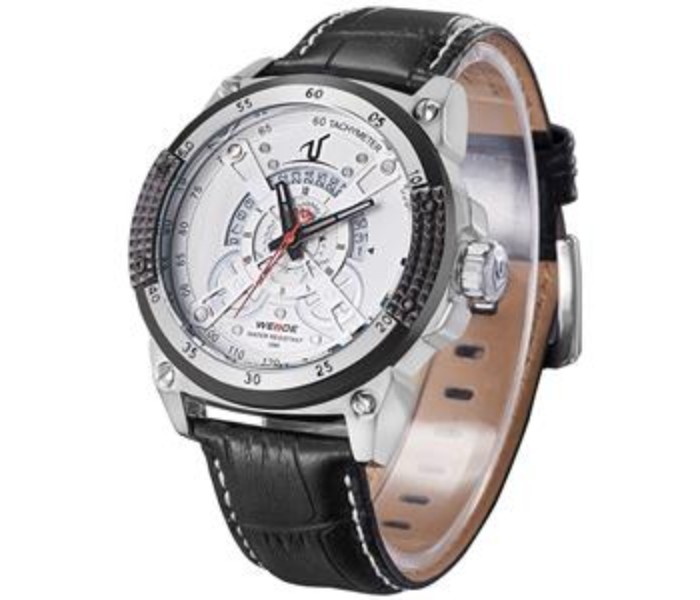 Weide UV 1605LB Mens Analog and Complete Calendar Watch Black and White - Zoom Image 1