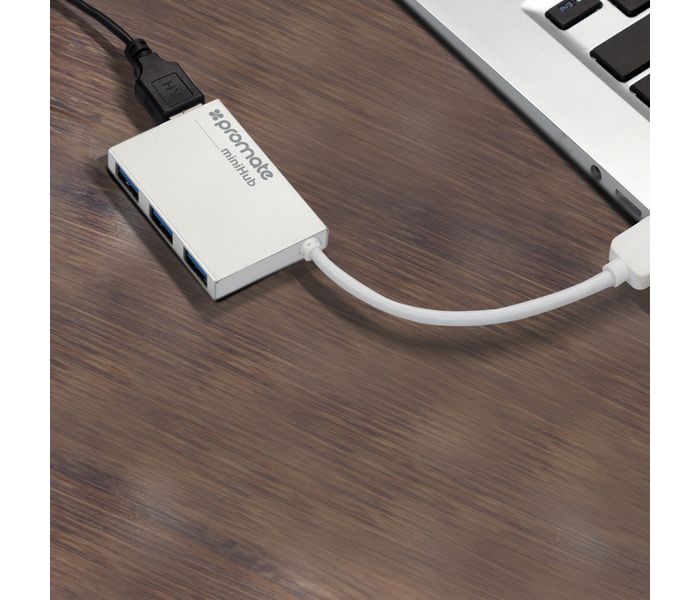 Promate Minihub 4-Port USB 3.0 Aluminum Hub with USB 3.0 Cable for MacBook, Silver - Zoom Image 5