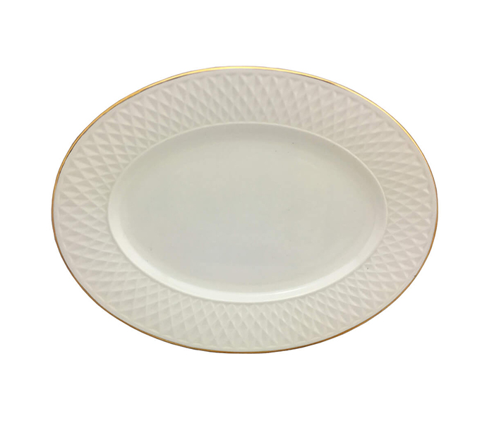 Qualitier QA-IP3321 34 CM E'Clat Gold Border Oval Plate - White - Zoom Image