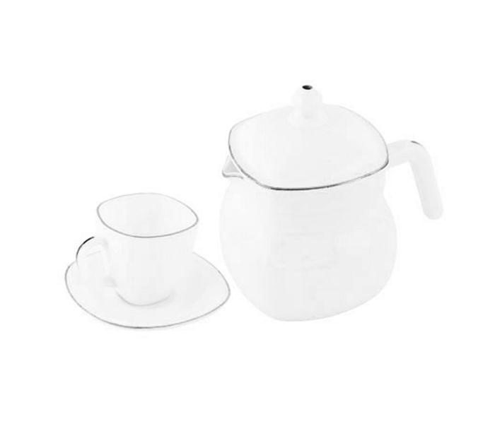 Royalford RF6808 Opal Ware Lyra Square Silver Line Dinner Set - White, 96 Pieces - Zoom Image 3