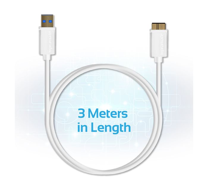 Promate LinkMate-U4L USB Type-A To Micro-B USB 3.0 flexShield PVC Coated Copper Cable for External Hard Drives - White - Zoom Image 2